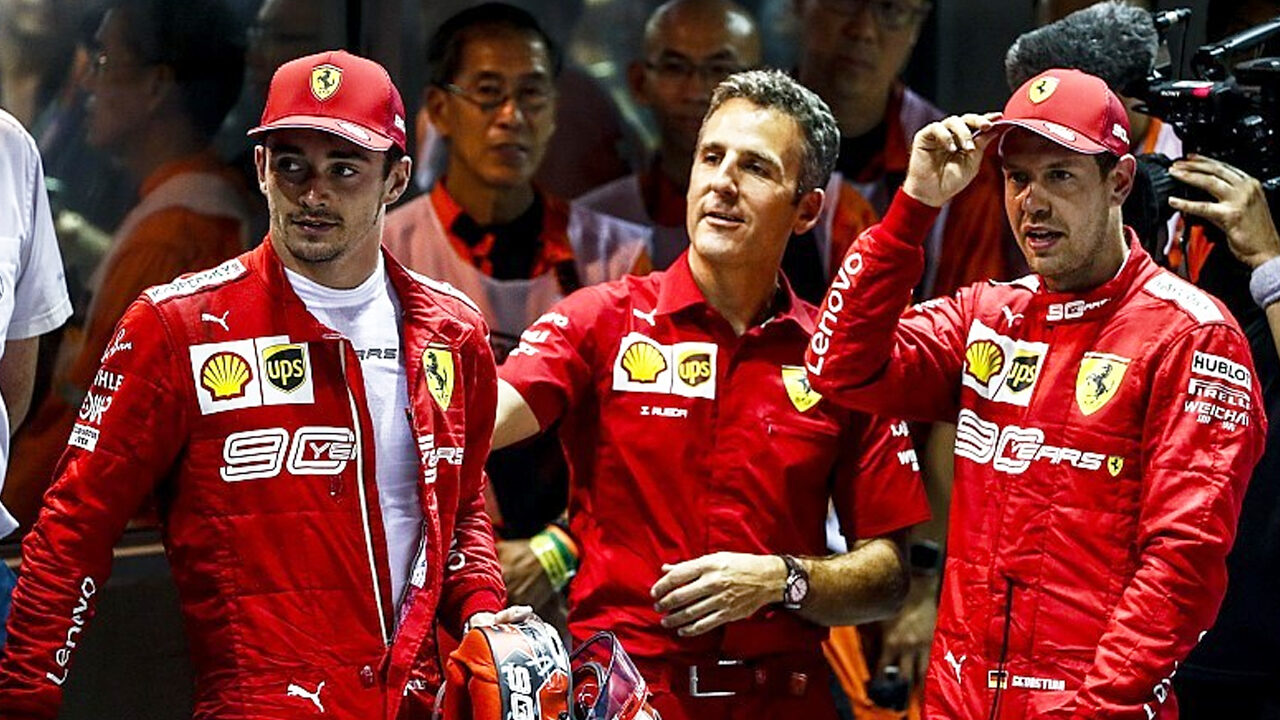 Leclerc e Vettel festeggiano la doppietta di Singapore