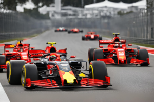 Le due Ferrari all'inseguimento di Verstappen nelle qualifiche a Miami - AI Generated