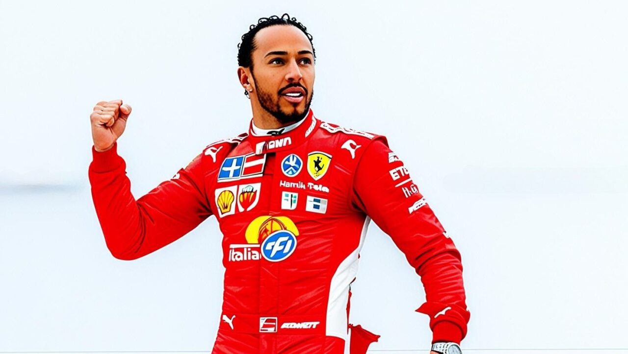 Arriva il debutto di Lewis Hamilton a Fiorano con la tuta rossa - AI Generated