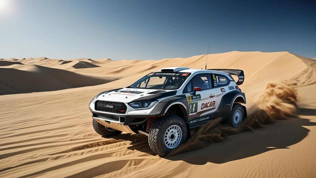 Una delle auto della Dakar 2025 affronta il deserto dell'Arabia Saudita - AI Generated