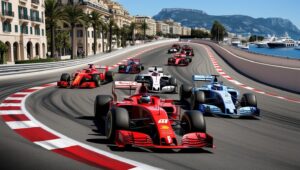 Monoposto di Formula 1 in pista nel GP di Monaco - AI Generated