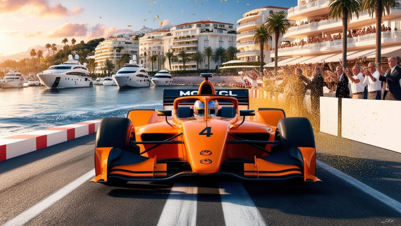 Lando Norris festeggia la vittoria della gara del GP di Monaco - AI Generated