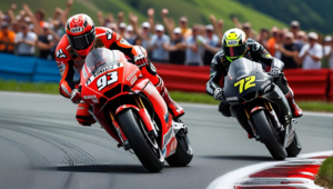Duello di Marquez e Bezzecchi nella gara di MotoGP a Brno - AI Generated
